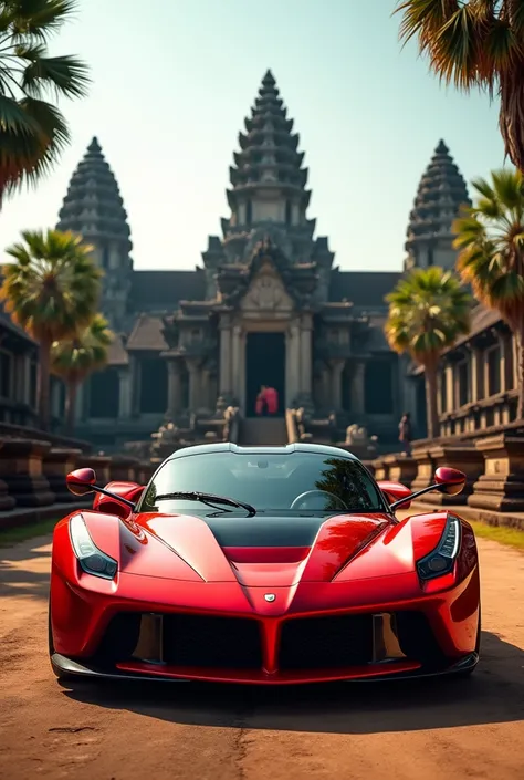 Car red with angkor wat Cambodia 