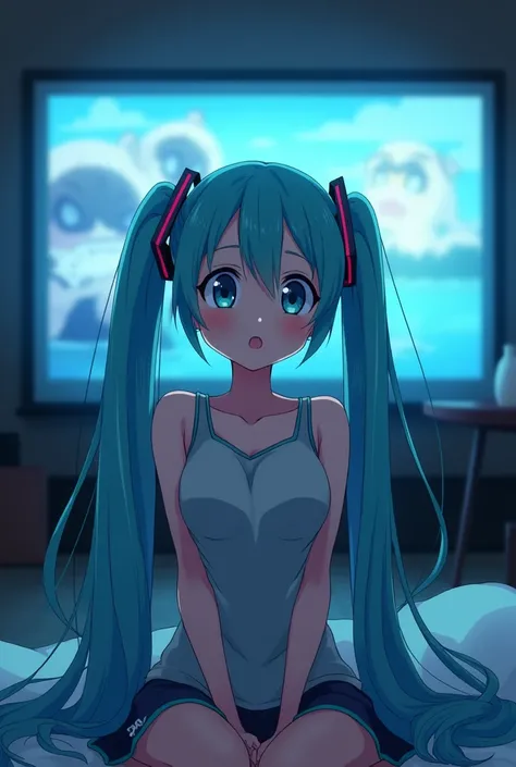 Hatsune Miku, Watching a movie, Watch the video, 2d, cute, concentration