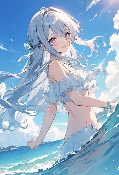 Swimwear　cute　Long Hair　Ocean　Wave