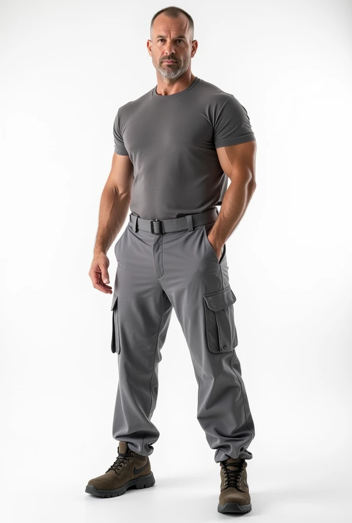 Give the man wearing grey cargo pant with white baground