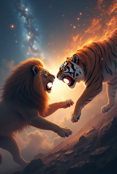 Lion and tiger in space