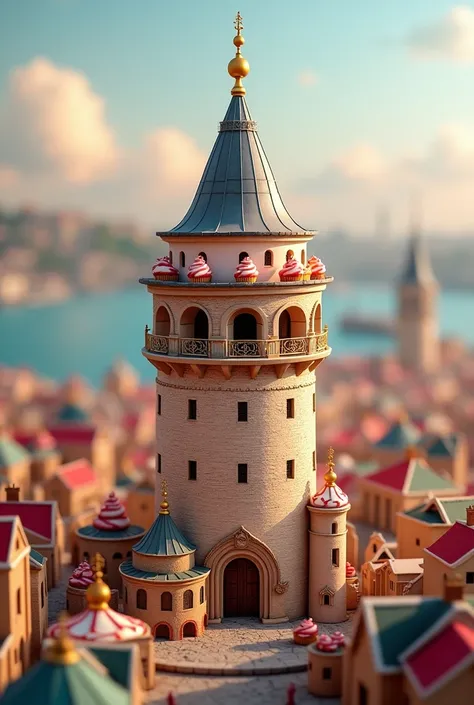 imagine Galata Tower in Istanbul as a cup cake