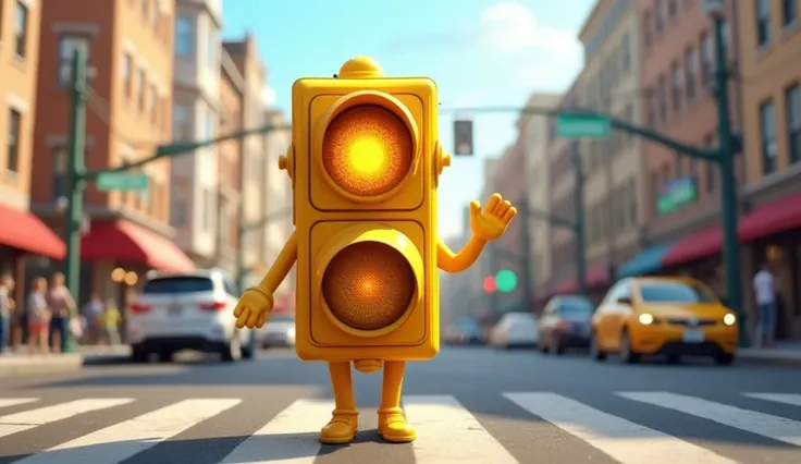 Yellow traffic signal says, "Get ready, please animated