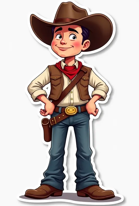 Vector image sticker art of cowboy Elon Musk full size cartoonistic realistic clean shaved 