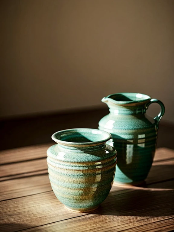 Pottery, Shiny, delicate design, Potteryの花瓶, Warm Light, Soft Background, Artistic, Classic, Elegant