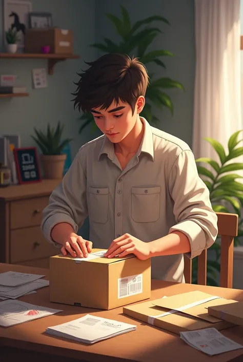 A young man sending a package 