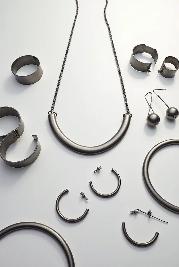 Accessories all stainless steel necklace, create a collection photo for my bracelet and earring store. 