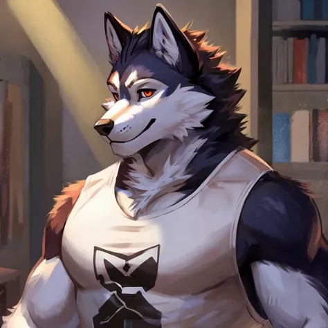 Lobo husky, the second, in sleeveless t-shirt, White shirt, a mystery fox61