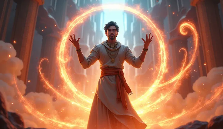 Realizing His New Powers
Mohan standing with his hands raised, feeling the surge of power within him. Magical energy swirls around him, and his expression shows a mix of excitement and curiosity about his newfound abilities.3d animated 