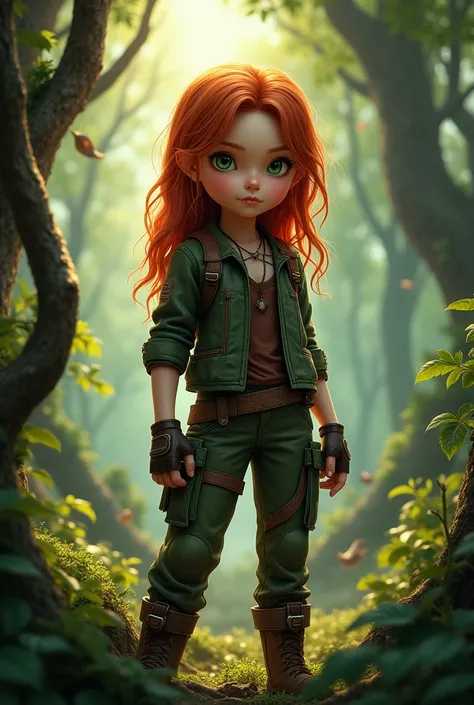 Make a redhead girl, with clothes from the hunger games, In a forest