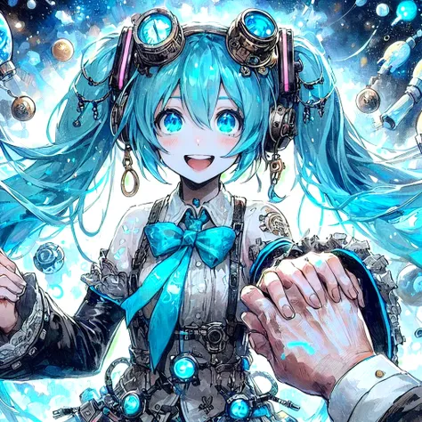 Blue hair anime girl、Wearing steampunk glasses、Holding hands, Anime Style 4k, anime wallpaper 4k, anime wallpaper 4k, anime art wallpaper 4k, anime art wallpaper 4k, Nightcore, Vocaloid, Anime Art Wallpapers 8K, Best anime 4k konachan wallpaper, Mikudayo, ...