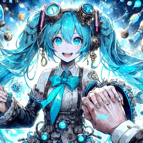 Blue hair anime girl、Wearing steampunk glasses、Holding hands, Anime Style 4k, anime wallpaper 4k, anime wallpaper 4k, anime art wallpaper 4k, anime art wallpaper 4k, Nightcore, Vocaloid, Anime Art Wallpapers 8K, Best anime 4k konachan wallpaper, Mikudayo, ...