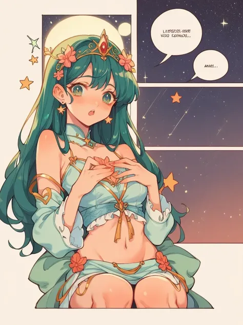 score_9, score_8_up, score_7_up, score_6_up, p4n3ls, 1girl, stars, long hair, panels, (8k, best quality, master piece: 1.2),super high resolution,A page of a soft pastel colored comic book divided into frames、A princess investigates a ghost、speech bubble、P...