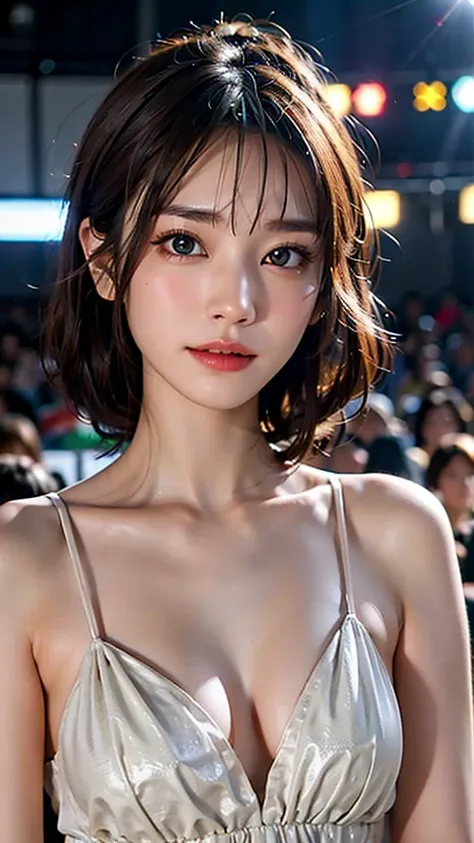 Highest quality, Realistic, 8k, High resolution, Full Color, 1 girl, woman,  woman, (pupil, Light in your eyes), Beautiful face in every detail,Beautiful Skin,Fair skin,Looking at the audience:1.8, (1 girl eyes Looking at the audience:1.55),dress、Standing ...