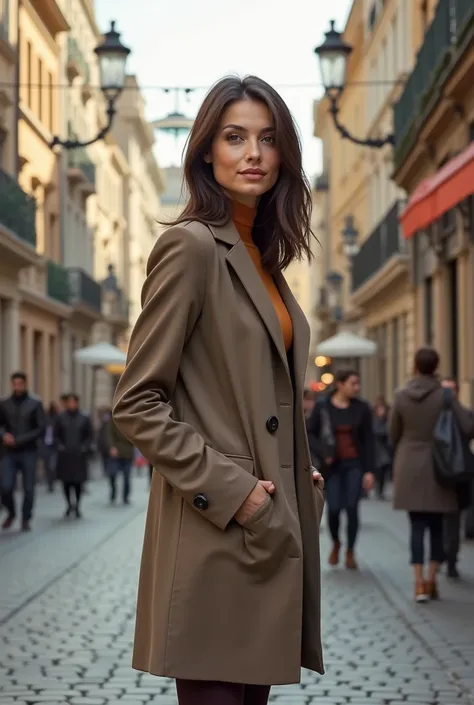 Generate a full body photo from head to toe of a 38 year lady with brown hair in the city of Budapest 