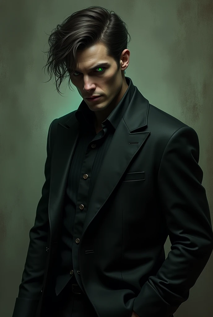 black suit man with green eye