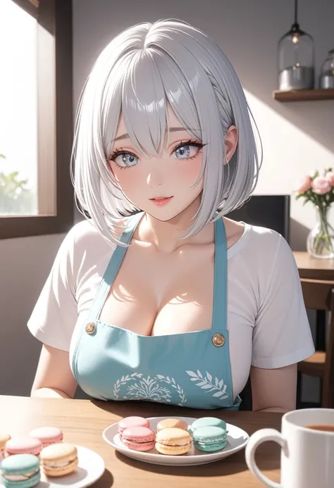 masterpiece, glowing particles, ambient lights, cute, full body detailed, 32K, high details, perfect lighting, perfect anatomy, soft light, BREAK ((shiny silver hair)), bob cut, bang between eyes, beautiful hair), (glossy silver eyes:1.5), (beautiful eyes,...