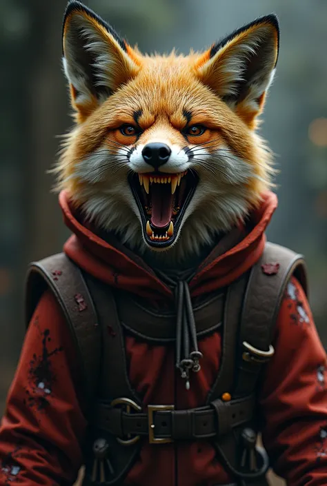 (Photorealism:1.2), therian fox halloween costume blood