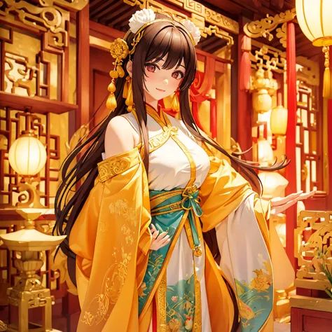 a beautiful young asian girl, 1, wearing a traditional servant costume in ancient chinese style, standing in a wuxia-inspired pose and looking directly at the camera, (best quality,4k,8k,highres,masterpiece:1.2),ultra-detailed,(realistic,photorealistic,pho...