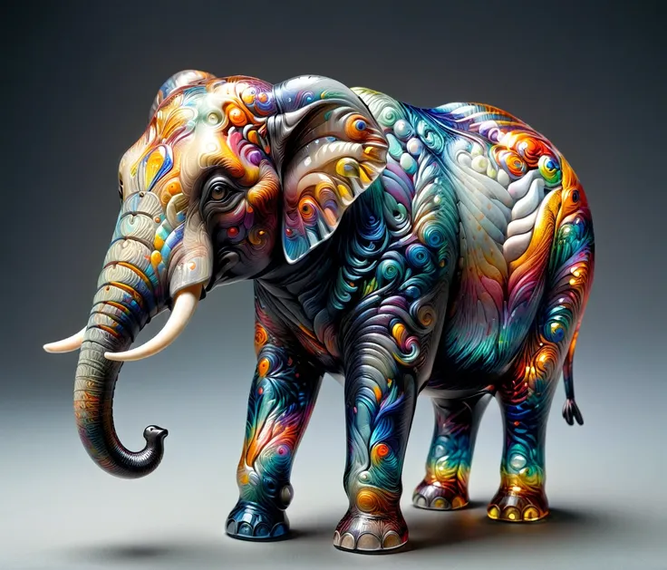 (chubby, male, elephant), transparent glass sculpture, vibrant colors, highly detailed, intricate details, best quality, masterp...