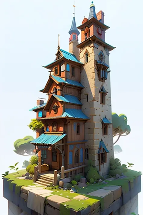 stylized 3d model building of a round medieval cartoon wizard tower