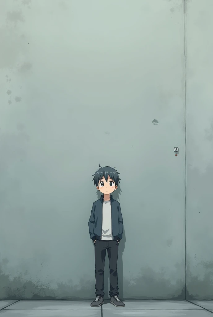 Anime  photo a boy is standing and background is a gray wall