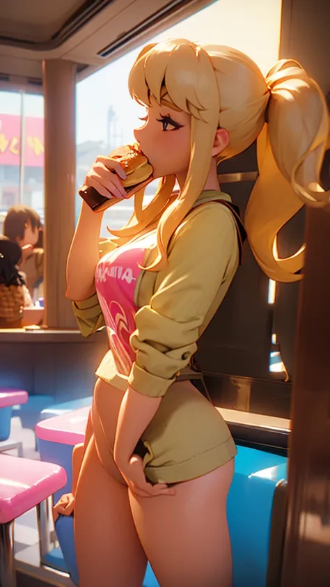 A gyaru girl eating breakfast without pants