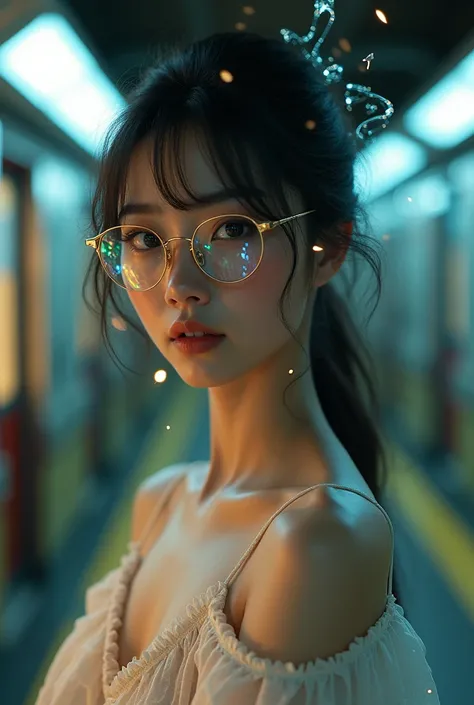 Beauty with specs, 1girl, (RAW photo, best quality), (realistic, photo-realistic:1.4), masterpiece, an extremely delicate and beautiful, extremely detailed, 2k wallpaper, Amazing, finely detail, extremely detailed CG unity 8k wallpaper, ultra-detailed, hig...