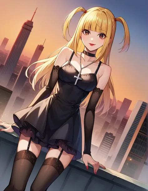 score_9, score_8_up, score_7_up, source_anime,
misaamane, misa amane, long hair, bangs, brown eyes, yellow hair, blunt bangs, tw...