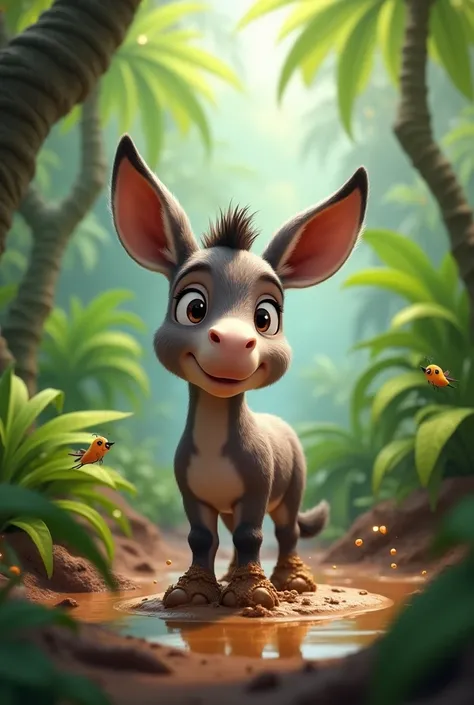 draw a baby donkey who fell in the mud  in the jungle