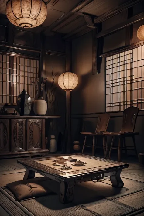 An illustration of Arita-yaki ceramics displayed on a table. The scene features beautifully crafted Japanese pottery, showcasing intricate designs and delicate patterns typical of Arita-yaki. The ceramics are placed elegantly on a wooden table, reflecting ...