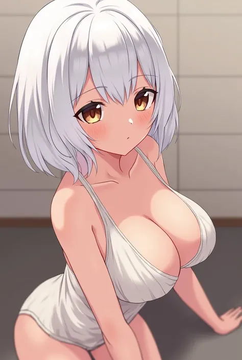 White hair, short hair, big breasts, girl, anime, erotic scene