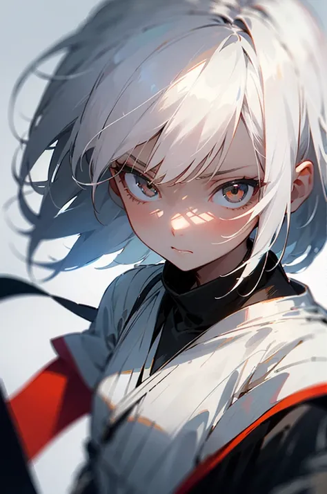 High Quality, masterpiece, Girl 1, white hair, shot, White Eyes, inexpressive, with a straight face