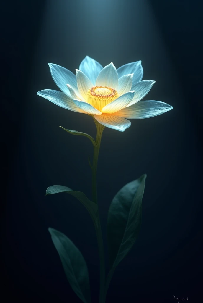 Glass glowing flower on the dark in the ray