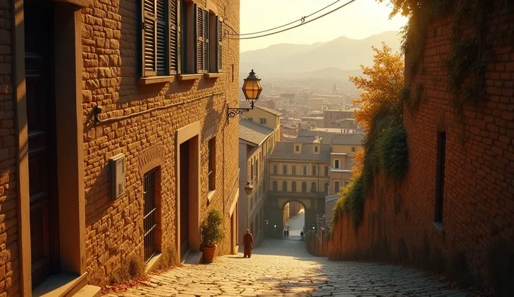 Realistic live action. But it has an emotional feel, and the bricks and uneven walls are beautiful. Italian cityscape in autumn. The image is the city of Florence. A beautiful cityscape image with an autumnal feel.