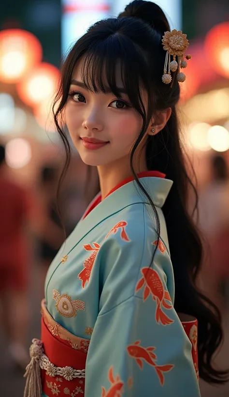 (8k, Realistic, RAW Photos, Highest quality: 1.4, detailed),A Japanese idol-like beautiful girl,1 person,1,(Black Hair),Hair tied up,Large, clear gray eyes,Long eyelashes,(piercings(small)),(Lip gloss),lips(Plump,glossy),thin long neck,Thin and delicate sh...