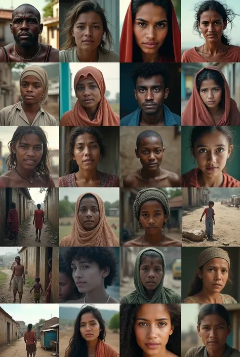 Video collage of poor people around the world