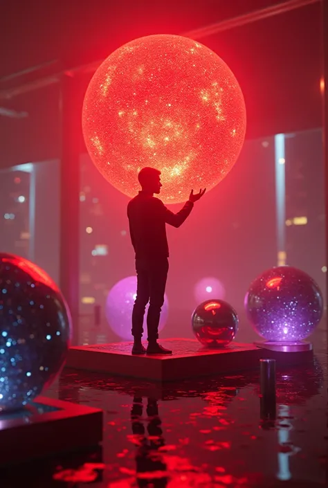 a glass of wine with red lights in it, holding a shining orb of data, glass spheres on a red cube, a large sphere of red energy, by Konrad Witz, the coming AI singularity, by Adam Marczyński, data holograms, holographic display lenses, endless collaboratio...