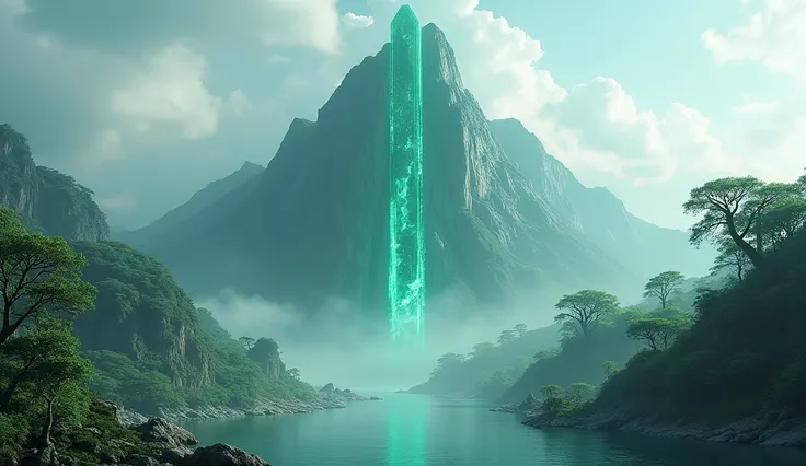 There is a high mountain，Half of the mountain is smooth jade，The other half of the mountain is covered with strange trees（best quality，4K，8k，High level，masterpiece：1.2），Ultra Detailed，（lifelike，Photo real，Photo real：1.37