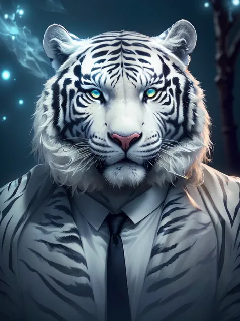 A white tiger in a suit, (glowing eyes), digital art animal photo, 4k highly detailed digital art, stunning digital illustration, 4k detailed digital art, 2 d full body tiger, wallpaper 4 k, wallpaper 4k, phone wallpaper hd, amazing wallpaper, 8k hd wallpa...