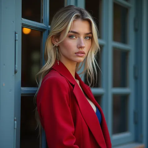 visage réaliste et très détaillé. "Un portrait en pied dune femme blonde de 27 ans portant des vêtements très très sexy, la femme doit avoir exactement la même taille de seins sur chaque création" (corps entier avec jambes et pieds )(meilleure qualité, 4k,...