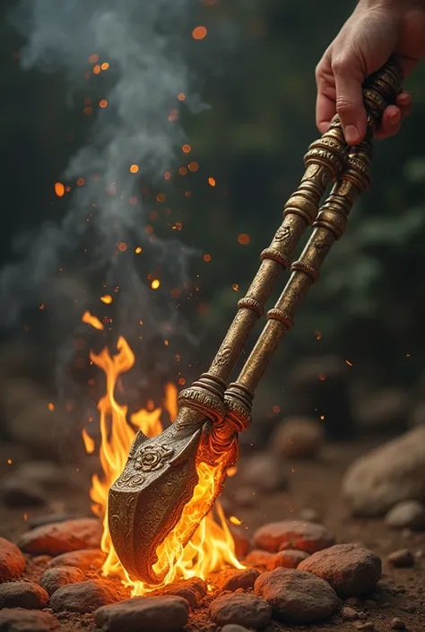 Tongs are most useful in lighting the fire. Tongs are both a weapon and a tool, and are an important part of the Nagas personality. It is also seen that many sadhus bless their devotees with tongs.