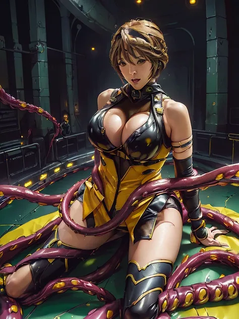 takamori haruka、最high quality、high quality,, (((全身にEntangledTentacles:1.5, Tentacles, Entangled:1.4, Tentaclesが全身に:1.2))), ((Masseter muscle area)), ((High resolution)), ((最high quality)), ((Ultra-realistic texture)), detailed, ((Glowing Skin)), (Shiny Yel...