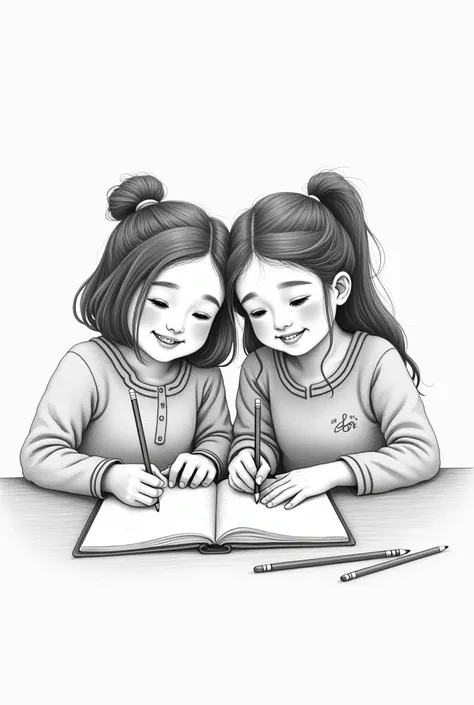 2 Nepali girls friends drawing pencil drawing