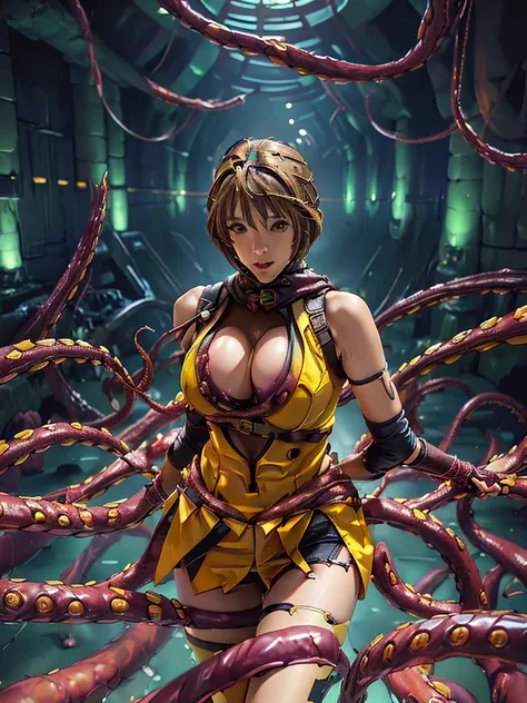 takamori haruka、最high quality、high quality,, (((全身にEntangledTentacles:1.5, Tentacles, Entangled:1.4, Tentaclesが全身に:1.2))), ((Masseter muscle area)), ((High resolution)), ((最high quality)), ((Ultra-realistic texture)), detailed, ((Glowing Skin)), (Shiny Yel...