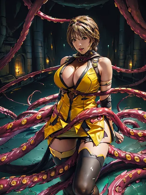 takamori haruka、最high quality、high quality,, (((全身にEntangledTentacles:1.5, Tentacles, Entangled:1.4, Tentaclesが全身に:1.2))), ((Masseter muscle area)), ((High resolution)), ((最high quality)), ((Ultra-realistic texture)), detailed, ((Glowing Skin)), (Shiny Yel...