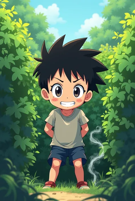 anime boy peeing in a bush