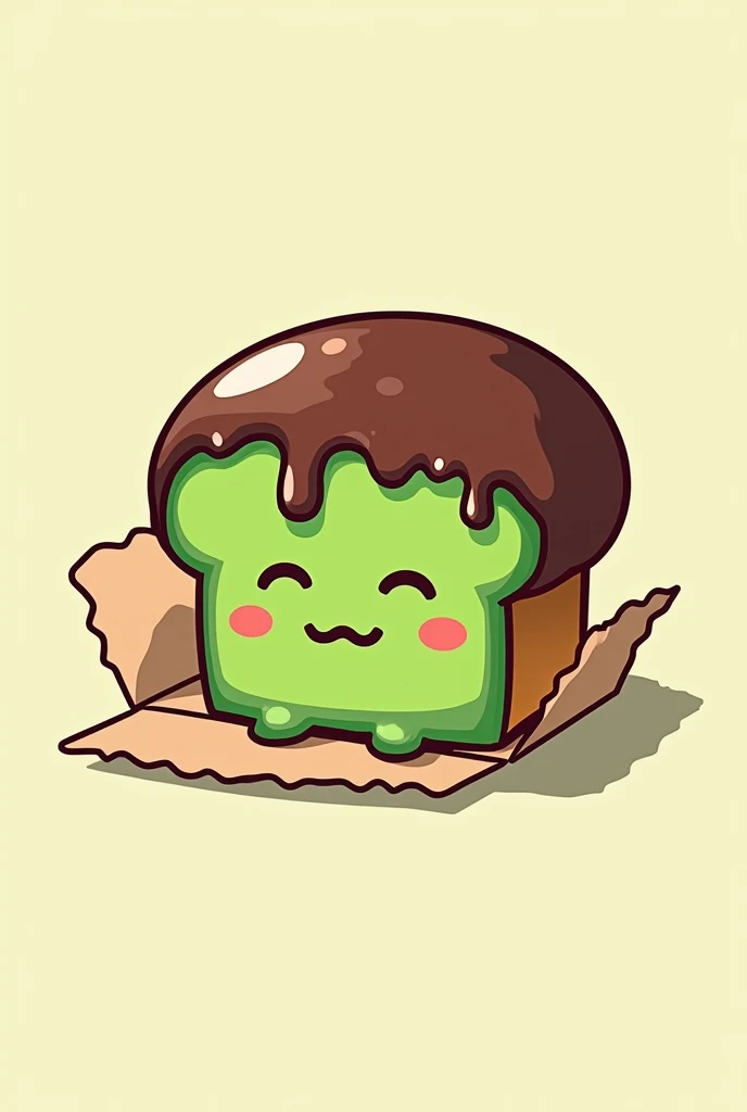 logo for choco roll, green roll bread, covered in chocolate and equipped with a unique box with a cartoon anime without a face