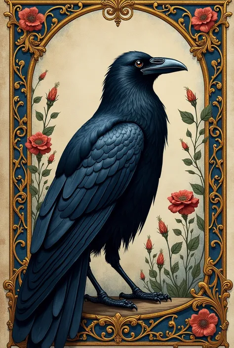 A medieval illumination with a raven 