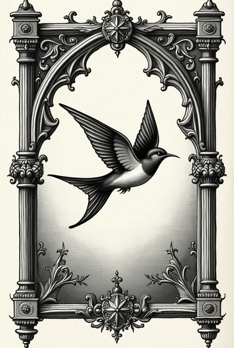 Medieval engraving with a swallow 